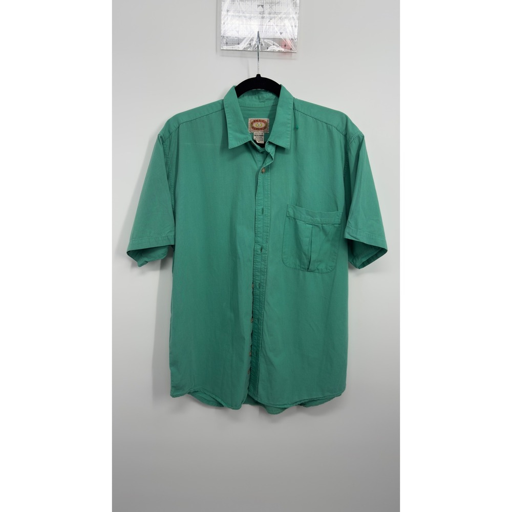 Vintage Banana Republic Mens Teal Green‎ Short Sleeve Cotton Button Up Sz Medium